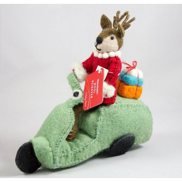World Market Wool Felt Reindeer on Scooter Christmas Decor Fair Trade NWT - Picture 1 of 6